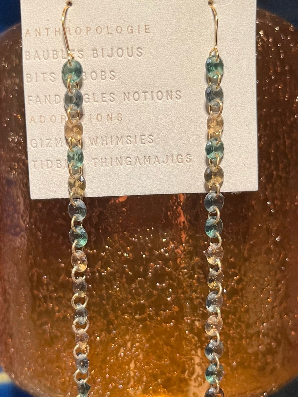 NEW Anthropologie Teal & Gold Beaded Chain Drop Earrings